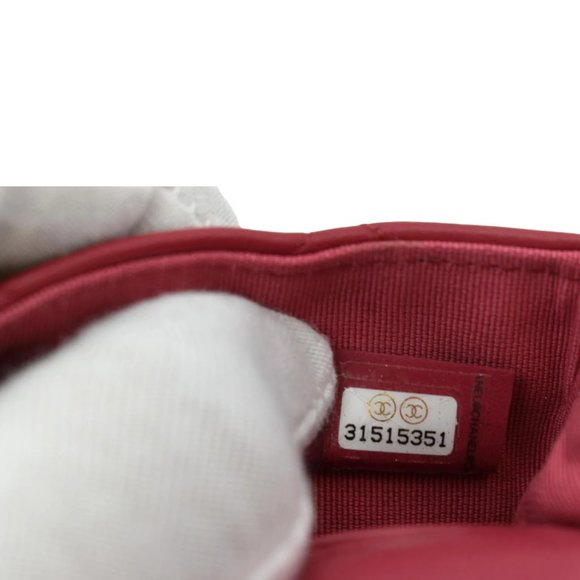 CHANEL Top Handle Flap Card Holder Quilted Leather Chain Shoulder Bag Red - Picture 12 of 14